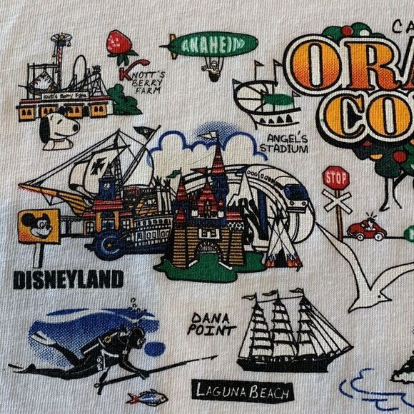 Vintage 80s Single Stitch Orange County California white T-shirt size XXL - Picture 5 of 7
